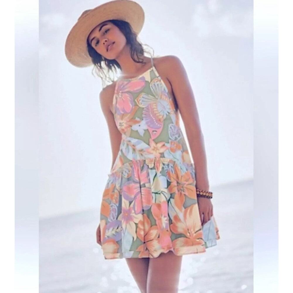 Free People Floral Halter Dress - Pink, Orange, Green